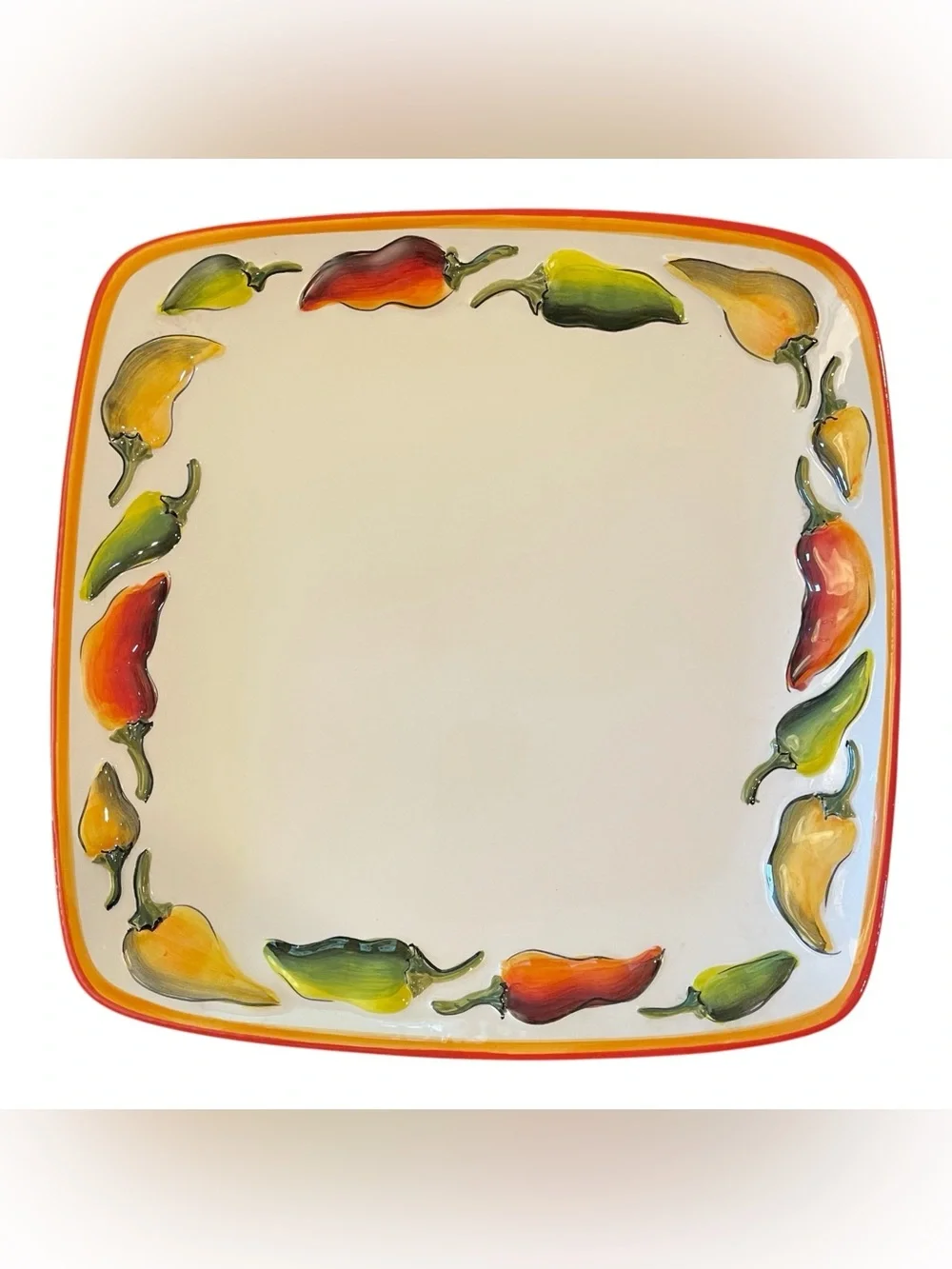 Clay Art Dinner Plate Platter La Mesa StoneLite Clay Hand Painted Square 11
